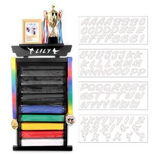 lot 7655 image: Tilhumt 10 Belts Karate Belt Display Rack with Sticker, Felt Martial Arts Belts Display Holder with Dust Cover, Easily Insert and Remove Belt, Taekwondo Belt Organizer for Adults, Black