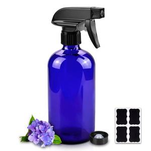 lot 7659 image: Worldgsb Glass Spray Bottles, 16oz Blue Glass Spray Bottles with Labels & Adjustable Nozzle, Reusable Containers for Cleaning, BBQ, Food, Plants, Alcohol, Essential Oils(1 Pack)