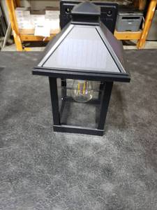lot 7669 image: Modern Black Exterior Wall Sconce Light Fixture Solar Powered