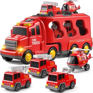 lot 7682 image: JUKUDAHU Truck Toys for 3 4 5 6 Years Old Boys, Toddler Car Toys for Toddler Boys Ages 3-5, Fire Toys Car Carrier Vehicle Toy Set, Kids Toys Truck Set for Age 3-9