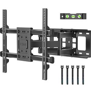 lot 7695 image: BONTEC Full Motion TV Wall Mount for 37-84 Inch TVs, Hold up to 132lbs, Max VESA 600x400mm, Swivel Tilt Dual Arms, Adjustable Viewing Angle, Fits 16 Wood Studs, Easy Assembly NO HARDWARE