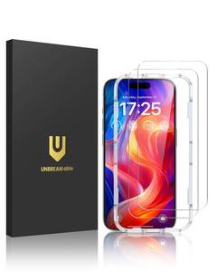 lot 7699 image: UNBREAKcable 2-Pack Screen Protector for iPhone 16 Pro, Double Shatterproof Tempered Glass Easy Installation Frame 9H Hardness 99.99% HD Clear Case Friendly for Apple iPhone 16 Pro 6.3 inch