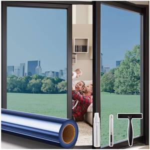 lot 7703 image: Coavas One Way Privacy Window Tint for Home, Daytime Reflective Mirror Glass Film See Out Not in, Heat & UV Blocking for BalconyLiving Room Large Windows with 3 Tools, 17.5 x 78.7 Inch, Blue