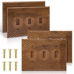 lot 7713 image: DoubleFill 4 Pcs Walnut Wood Light Switch Cover Brown Outlet Covers Wall Plate Decorative Boho Plug Plate Vintage Rustic Contemporary Interior Room Home Decor (17  14.2cm,Triple Toggle)