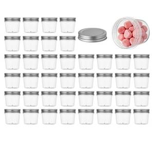 lot 7720 image: novelinks 4 oz Small Plastic Jars with Lids, 40 Pack Mini Plastic Mason Jars with Lids 4oz, Craft Storage Containers & Canning Jars & Small Spice Jars for Kitchen Organization (40 Pack,Silver)