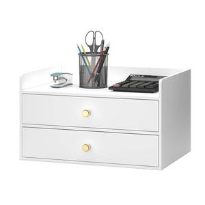 lot 7721 image: Bamboo Desk Organizer with Drawers Wooden Desktop Storage Organization Box for Bills Office Supplies Kitchen Utensils Organizing Tool for Home Classroom Vanity, No Assembly Required (2 Drawers, White)