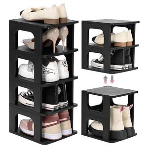 lot 7723 image: TRZZ 5-Tier Small Shoe Rack, Vertical Narrow Stackable Organizer with Removable Partition, Efficient Shoe Storage for Closet, Entryway, and Small Spaces (Black)