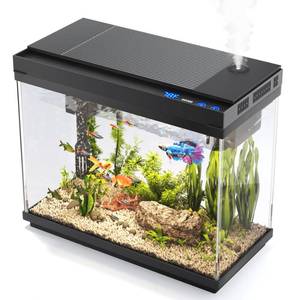 lot 7728 image: Vehipa Fish Tank, 2.4 Gallon Fish Aquarium, Fish Tank Starter kit with Smart Humidifier, Temperature Display, 7-Color Lighting, 3 in 1 Quiet Pump with Filteration & Oxygenation & Circulation GLASS CRACKED