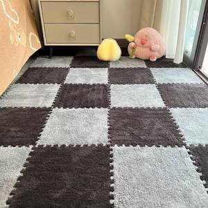 lot 7730 image: 12pcs Carpet Squares Puzzle Floor Mat, Plush Interlocking Carpet Tiles, Anti Slip EVA Foam Jigsaw Floor Tiles, Build A Safe Area for Bedroom Playroom (GreyBlack)