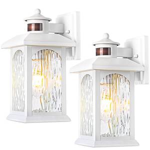 lot 7733 image: Advanced Motion Sensor Outdoor Lights 2 Packs - White Dusk to Dawn Outdoor Lighting, Anti-Rust Exterior Light Wall Mount Fixtures, Waterproof Porch Outside Lights Wall Sconce for House, Garage