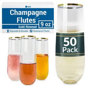 lot 7734 image: Reli. Plastic Champagne Flutes (Bulk Pack, 9oz) Clear wGold Rim, Stemless  Disposable Champagne Flutes for Champagne, Mimosa, Cocktail, Wedding  BPA-Free Champagne Glasses Plastic, Shatterproof