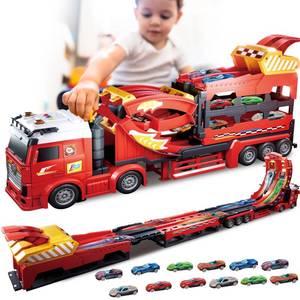 lot 7736 image: 3in1 Carrier Truck Race Track Toddler Toys, Carrier Toy Truck w45 Inch Foldable Race Track, 12 Die Cast Cars Toys for Ages 2-4, Semi Truck Toy wLight & Sound, Kids Play Cars & Race Car Toys for Kids