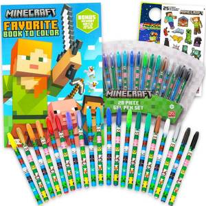 lot 7750 image: Minecraft Gel Pens Set - Bundle with 20 Colorful Gel Pens, Plus Coloring Book, Stickers, More  Minecraft Activity Set for Kids Ages 4-8