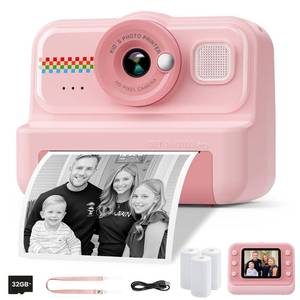 lot 7756 image: HiMont Kids Camera Instant Print, 1080P HD Instant Print Camera for Kids with 3 Rolls Print Paper & 32GB Card, Selfie Digital Camera for Kid, Ideal Kid Toys Gifts for Boys & Girls Age 3-14 (Pink)