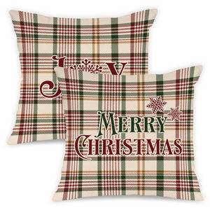lot 7757 image: Lanpn 20x20 Christmas Throw Pillow Covers Set of 2, Plaid Christmas Pillow Covers Decorative Pillowcases Sofa Pillow Covers for Xmas Indoor Home Couch Sofa Decor (White)