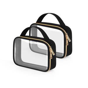 lot 7758 image: Wedama TSA Approved Toiletry Bag, 2 Pack Clear Makeup Bags with Handles, Quart Size Clear Toiletry Bags, PVC Cosmetic Bags for Women and Men, Carry on Airport Airline Compliant Bag, Black