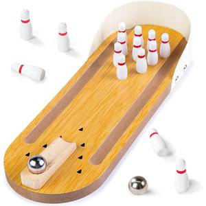 lot 7759 image: 3 otters Mini Bowling Game Set for Kids & Adults, Indoor Wooden Tabletop Bowling Game Board Games for Multiple Players, Desk Toys Gag Gifts, Shooting Games for Office Stress Relief