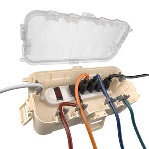 lot 7762 image: Flemoon Medium Outdoor Electrical Box Waterproof with Clear Lid, Weatherproof Extension Cord Cover for Photocell Light Sensor Timer, Power Strip, Outlet, Plug, Socket, Transparent and Almond