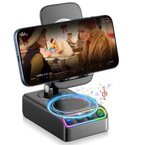 lot 7768 image: Hupoaf Adjustable Cell Phone Stand with Wireless Induction Bluetooth Speaker, HD Surround Sound for Home and Outdoors, Compatible with iPhoneiPadSamsung Galaxy, Popular Gifts for Men Women Dad Mom