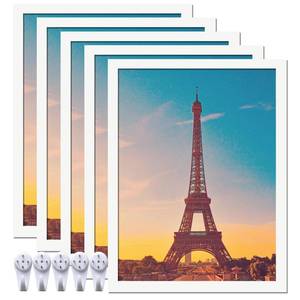 lot 7782 image: icariery 9x12 Picture Frame Set of 5, White Photo Frames High Transparent Wall Gallery Desktop Horizontal Vertical for Canvas Collage Photo Poster Certificate 9 x 12 inches