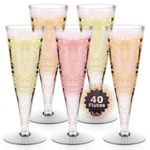 lot 7790 image: Plastic Champagne Flutes Disposable Champagne Glasses - 40 Pack 4.5Oz Clear Mimosa Cocktail Cups Bulk for Wedding Valentines Day Party Supplies Engagement Decor, Copas De Plastico Para Brindis