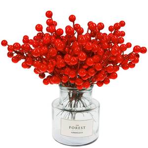 lot 7795 image: Tinsow Artificial Red Berry Stems Christmas Holly Berry Branches Red Berry Picks for Holiday Home Decor and Crafts (Red, 30)