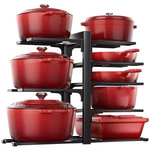 lot 8150 image: ORDORA Pots and Pans Organizer Rack for Cabinet, 15.83 Height 8-Tier Heavy Duty 120LBS Pot Pan Organizer under Cabinet Adjustable for Dutch Oven, Cast-iron Pan, Heavy Skillets Griddles, Shallow Pot