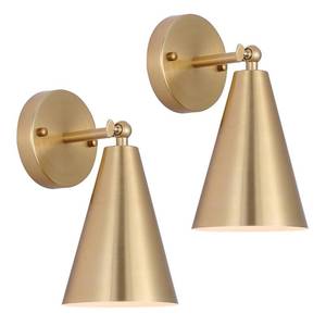 lot 8153 image: MWZ Gold Sconces Set of 2, Modern Brass Wall Sconces Lighting Fixtures with Metal Shade, Indoor Decor Wall Mount Swing Arm Lamp for Bedroom,Bedside,Kitchen,Hallway,Living Room,Reading,Bar