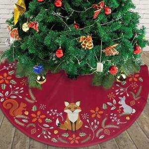 lot 8164 image: 36 Inch Christmas Tree Skirt Woodland Wreath Burgundy Red Tree Skirt with Forest Animals for 4-6 FT Medium to Large Xmas Trees, Rustic Holiday Decor for Home, Office, Indoor &amp Outdoor
