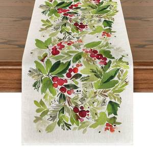 lot 8165 image: Artoid Mode Watercolor Holly Christmas Table Runner, Seasonal Winter Xmas Holiday Kitchen Dining Table Decoration for Indoor Outdoor Home Party Decor 13 x 48 Inch