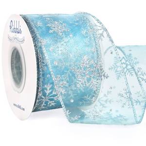 lot 8179 image: Ribbli Snowflake Glitter Wired Ribbon, Ice Blue Organza Sheer with Silver Glitter Snowflake Pattern and Silver Metallic Edge,2-12 Inch x 10Yards Christmas Ribbon for Tree Decoration