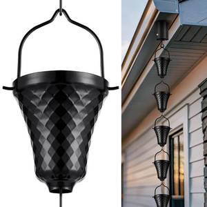 lot 8201 image: Tfro & Cile Rain Chain Black Gutter Downspout Catcher Outside Water Diverter Decorative Garden Rain Cups Chime Home Decor - 8 12 Feet Long