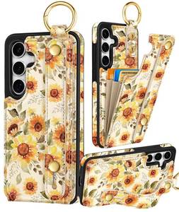 lot 8211 image: Petitian for Samsung Galaxy S25PlusS24 Plus Case with Wallet - Women Girls Cute Girly Aesthetic Unique Design with Leather Credit Card Holder Cardholder Stand Wristband, Sunflower
