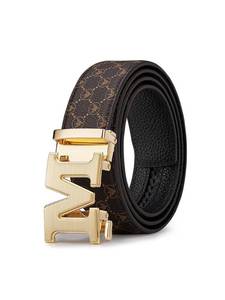 lot 8219 image: VANNANBA Letter M Belt for Men Luxury Stylish Designer Belts with M Buckle Gold Black. M BUCKLE BROKEN.