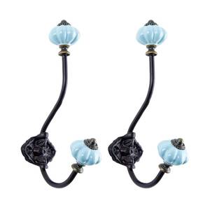 lot 8221 image: NIKKY HOME Wall Hooks Decorative 2 Pack Hanging Rustic Vintage Pumpkin Metal Iron Ceramic Antique Mounted Wall Hook for Towels Coat Bag Scarf Cap Hat Key for Farmhouse Mudroom Closet Bathroom, Blue