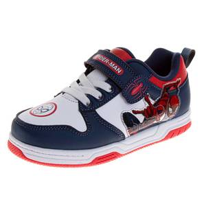 lot 8224 image: Disney Spiderman Shoe Sneakers for Kids - Spidey Sneaker Strap Closure Lace Up Casual Shoes - White Navy (Size 13 Little Kid)
