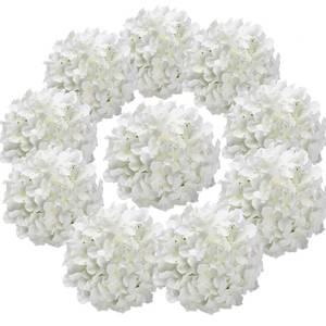 lot 8228 image: Flojery Silk Hydrangea Heads Artificial Flowers Heads with Stems for Home Wedding Decor,Pack of 10 (White)
