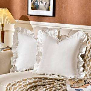 lot 8252 image: AmHoo Pack of 2 Throw Pillow Covers 100% Cotton Pre Washed Ruffle Decorative Pillowcase Cushion for Couch Sofa Bedroom 18 x 18-Inch Cream White