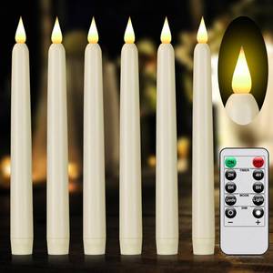 lot 8255 image: Flameless Taper Candles with Remote Control and Timer, Battery Operated LED Candlesticks with Flickering 3D Flame, 9.6x0.8 Inches Plastic Fake Candles for Christmas, Wedding and Home Decor (Ivory, 6)