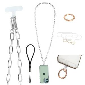 lot 8259 image: Casecond Crossbody Phone Lanyard Chain Shoulder Cell Phones Strap Charm Neck with Wrist Strap Finger Grip 3 Pad Patches Tether Anti Theft Universal for iPhone 17 16 Pro Max 15 14 13 12 Samsung Silver