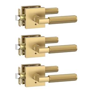 lot 8263 image: Amerdeco 3 Pack Privacy Door Handles, Champagne Bronze Interior, Knurled Lever, Heavy Duty for Bedroom and Bathroom, Reversible Keyless for Right & Left Side AM0021
