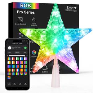 lot 8282 image: Brizled Smart Christmas Tree Topper, 7.5 11 LED Lighted Star Tree Topper, WiFi Voice Control Xmas Star, App Controlled RGB Color Changing Xmas Treetop Works with Alexa & Google Home for Holiday Tree