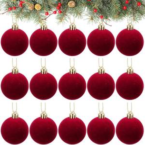 lot 8292 image: Menkxi 15 Pcs Christmas Velvet Balls 1.97 Flocked Christmas Hanging Ornaments Handmade Velvet Balls Xmas Tree Ornaments Xmas Tree Bulbs for Wedding Anniversary Party (Red)