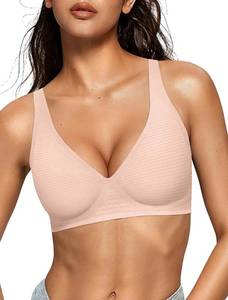 lot 8296 image: OEAK Womens Deep V Bras Wireless Comfortable Bra Supportive No Underwire Bras Tshirt Push Up Bralettes Plunge Seamless Bra Cool Nude XS