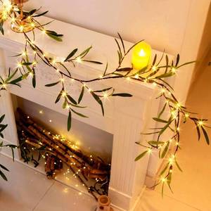 lot 8307 image: Vanthylit Lighted Artificial Olive Garland, 6FT LED Faux Greenery Vine Garland Lights Battery Operated with Timer for for Mantel Fireplace Wedding Christmas Holiday Home Decor Indoor