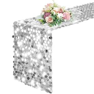 lot 8310 image: Pufogu 12 x 108 Inch Sequin Table Runner, Silver Glitter Premium Big Sequin Table Runner, Rectangle Table Runners for Halloween, Christmas, Wedding Party, Birthday Party, Banquet Decor (1 Pack).