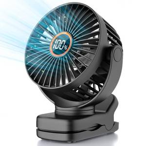 lot 8315 image: TUNISE Mini Clip on Fan, Battery Operated Desk Fan, Digital display 3 Speeds Adjustable, Bidirectional 360° Adjustable, Super Strong Wind, Portable Fan for Home Office Stroller Camping Black
