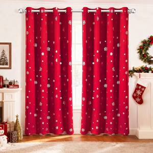 lot 8323 image: LORDTEX Snowflake Foil Print Christmas Curtains for Living Room and Bedroom - Thermal Insulated Blackout Curtains, Noise Reducing Window Drapes, 52 x 95 Inches Long, Red, Set of 2 Curtain Panels