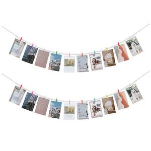 lot 8328 image: Hanging Photo Display with Clips, Boho Wooden Bead Garland Collage Picture Frame Wall Decor, Photo String with 10 Different Random Colors Wood Clips for Bedroom Room Decor, Christmas Teen Girls Gifts