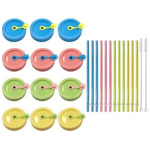 lot 8346 image: Mason Jar Lids,Regular mouth canning lids,Plastic Regular Mouth Mason Canning Lids with Straw HolePlastic StrawsSilicone StoppersSilicone RingsCleaning Brush,Decorative Mason Jars Caps